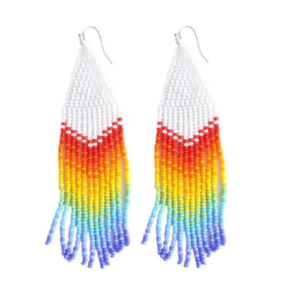 FOSTERIE Rainbow White Beaded Earrings - NEW WITH TAGS
